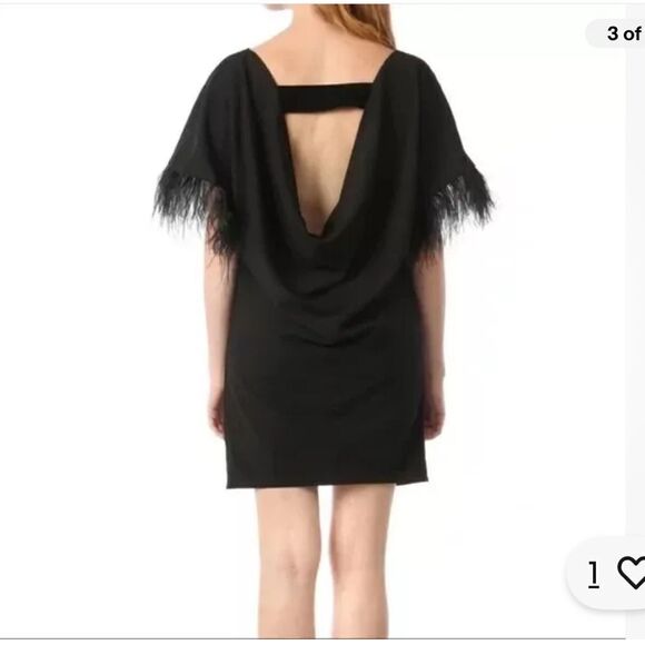 Jay X Jay Godfrey Womens Black Cocktail Budden Mini Dress Feather Sleeve New - Picture 3 of 14